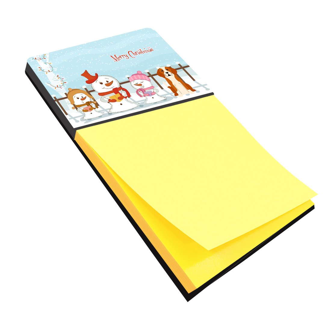 Merry Christmas Carolers English Foxhound Watercolor Sticky Note Holder Refillable Dispenser Desk Accessory 3x3 Pad Gift