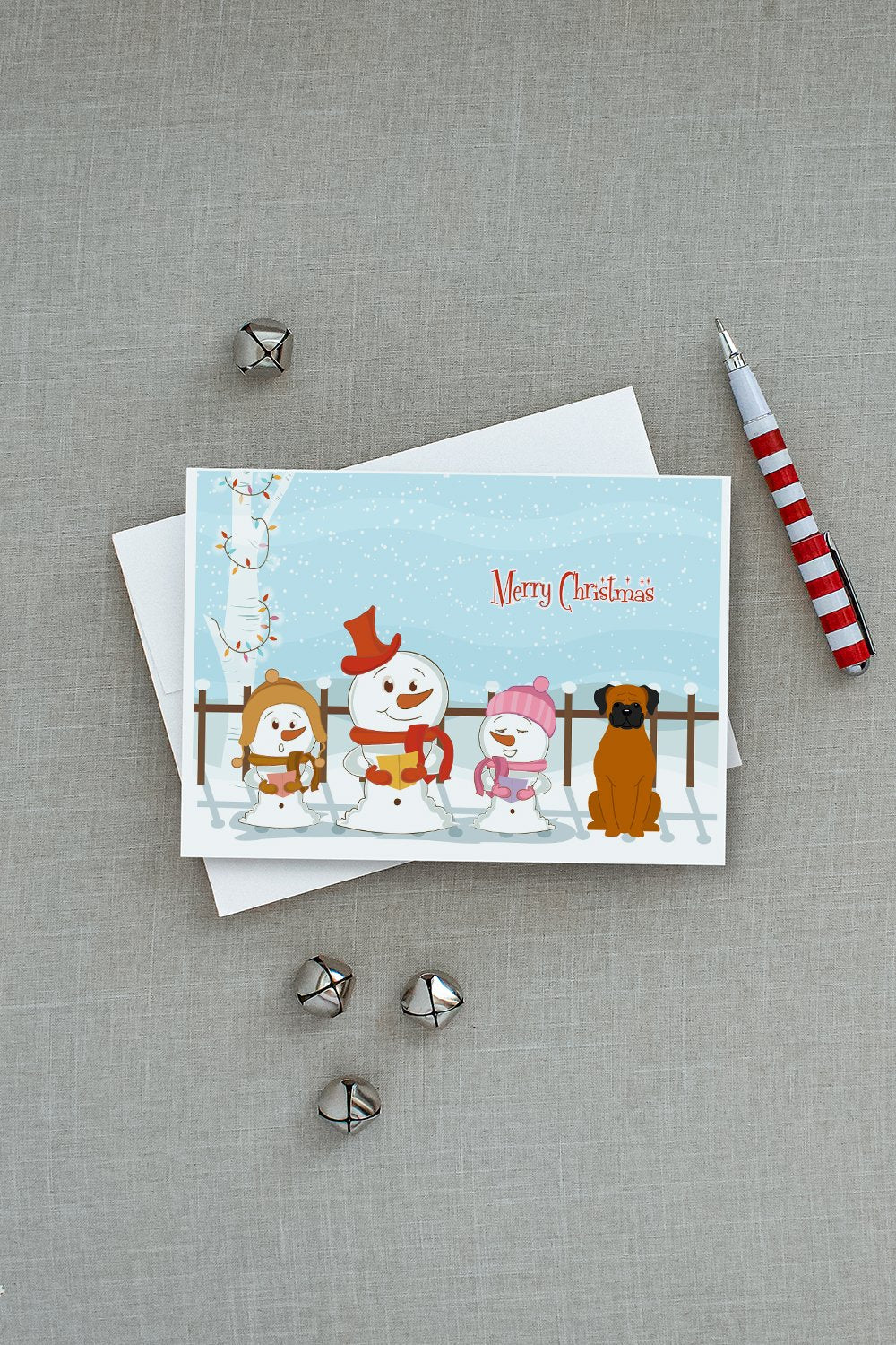 Merry Christmas Carolers Fawn Boxer Greeting Cards Pack of 8 Blank Cards with Envelopes Whimsical A7 Size 5x7