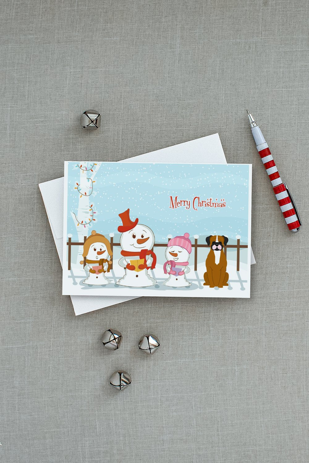 Merry Christmas Carolers Flashy Fawn Boxer Greeting Cards Pack of 8 Blank Cards with Envelopes Whimsical A7 Size 5x7