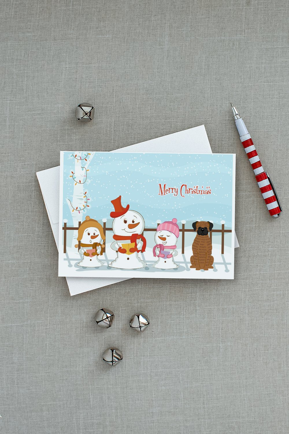 Merry Christmas Carolers Brindle Boxer Greeting Cards Pack of 8 Blank Cards with Envelopes Whimsical A7 Size 5x7