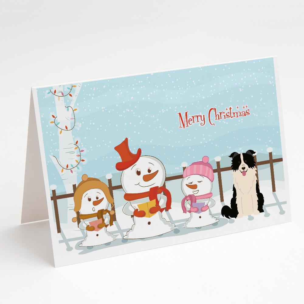Merry Christmas Carolers Border Collie Black White Greeting Cards Pack of 8 Blank Cards with Envelopes Whimsical A7 Size 5x7