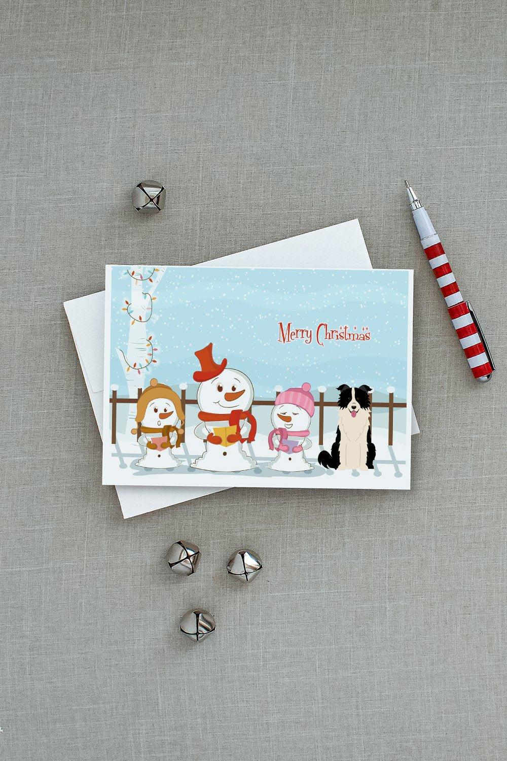 Merry Christmas Carolers Border Collie Black White Greeting Cards Pack of 8 Blank Cards with Envelopes Whimsical A7 Size 5x7