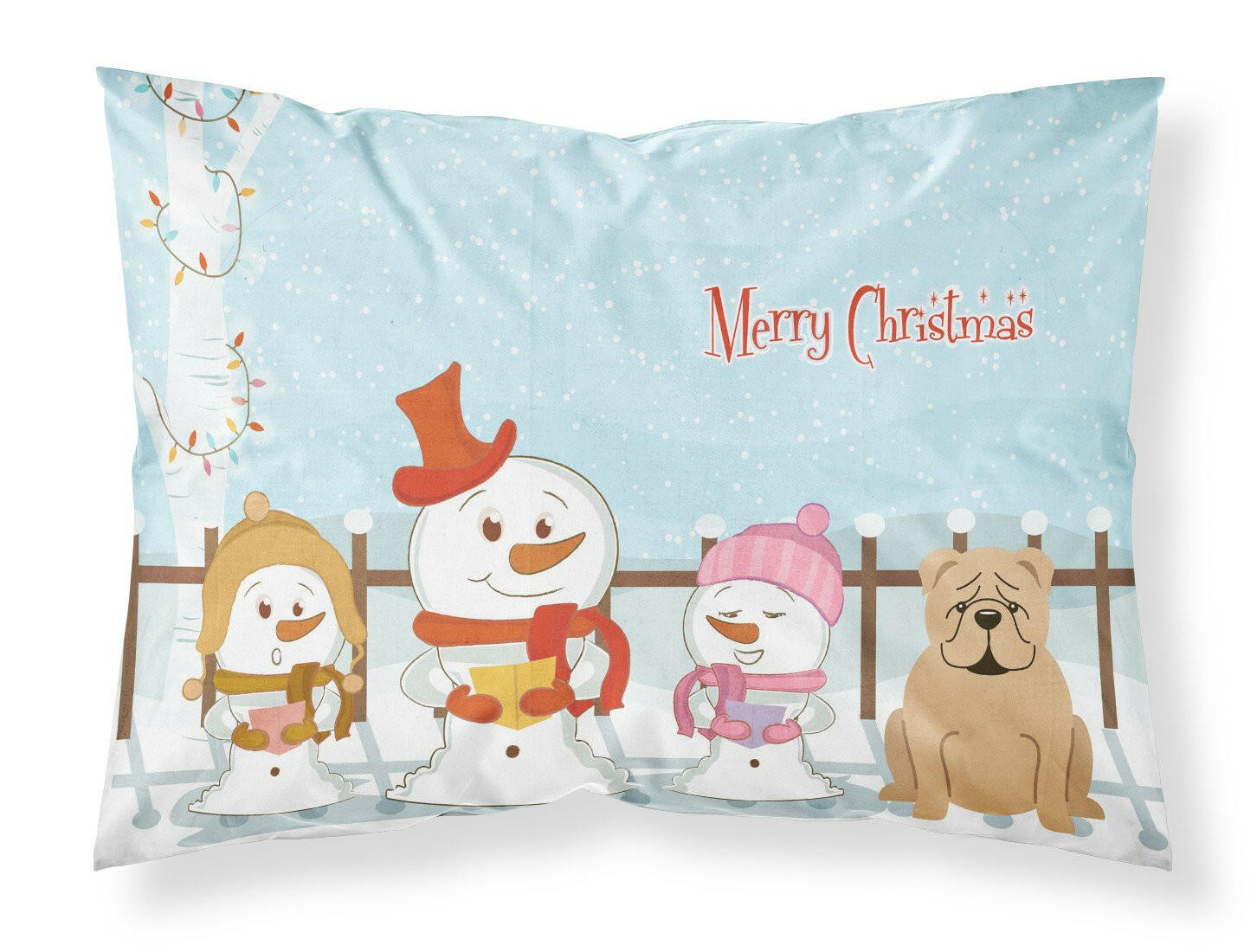 Merry Christmas Carolers English Bulldog Fawn Standard Pillowcase Lightweight Super Soft Easy Care Decorative Artwork Pillowcase, Standard