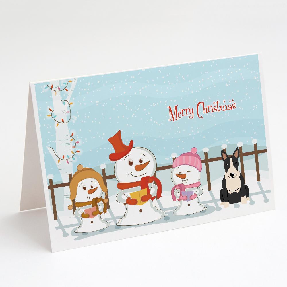 Merry Christmas Carolers Bull Terrier Black White Greeting Cards Pack of 8 Blank Cards with Envelopes Whimsical A7 Size 5x7