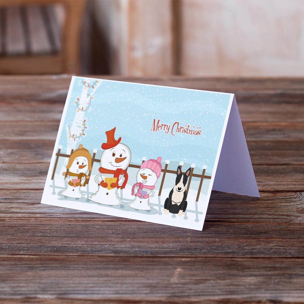 Merry Christmas Carolers Bull Terrier Black White Greeting Cards Pack of 8 Blank Cards with Envelopes Whimsical A7 Size 5x7