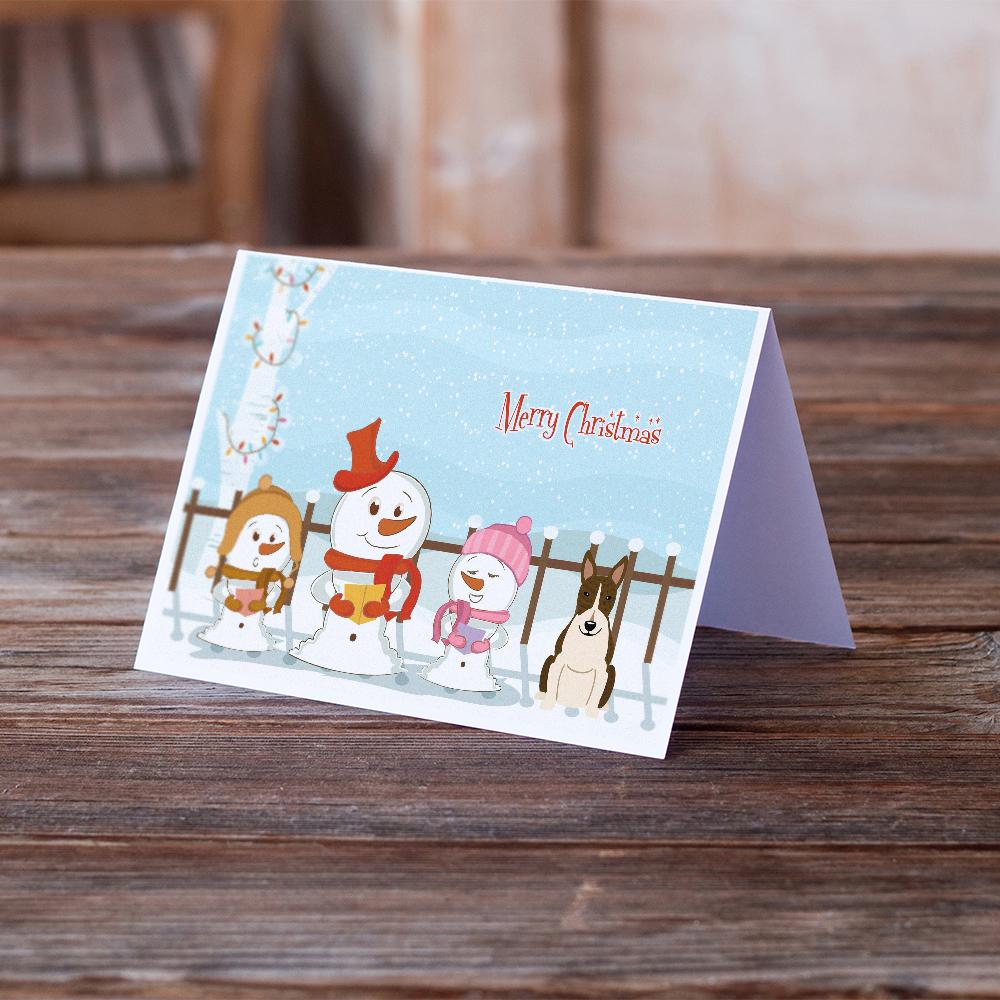 Merry Christmas Carolers Bull Terrier Dark Brindle Greeting Cards Pack of 8 Blank Cards with Envelopes Whimsical A7 Size 5x7