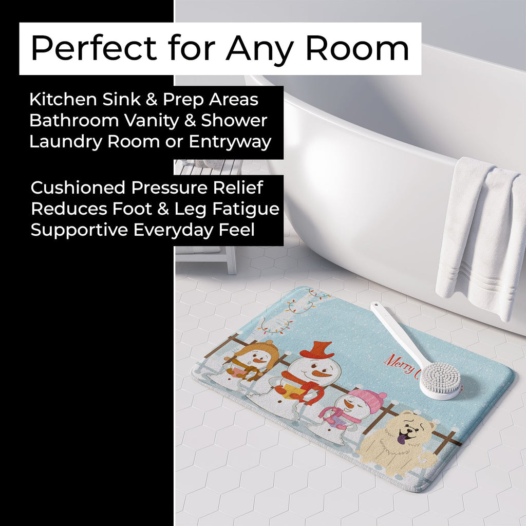 Merry Christmas Carolers Chow Chow White Memory Foam Kitchen Mat Machine Washable Anti-Fatigue Cushion Comfort Bath or Kitchen Rug