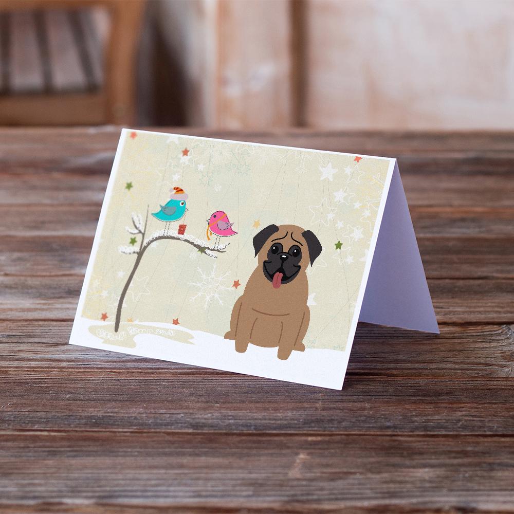 Christmas Presents between Friends Pug - Brown Greeting Cards Pack of 8 Blank Cards with Envelopes Whimsical A7 Size 5x7