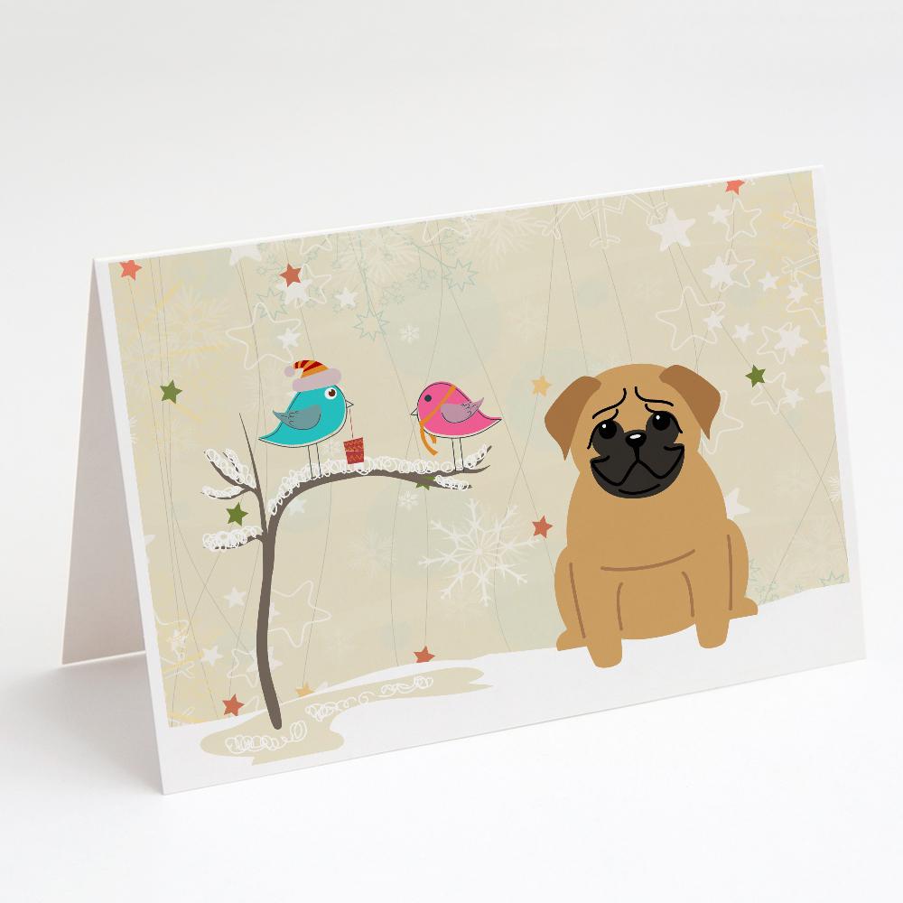 Christmas Presents between Friends Pug - Brown Greeting Cards Pack of 8 Blank Cards with Envelopes Whimsical A7 Size 5x7