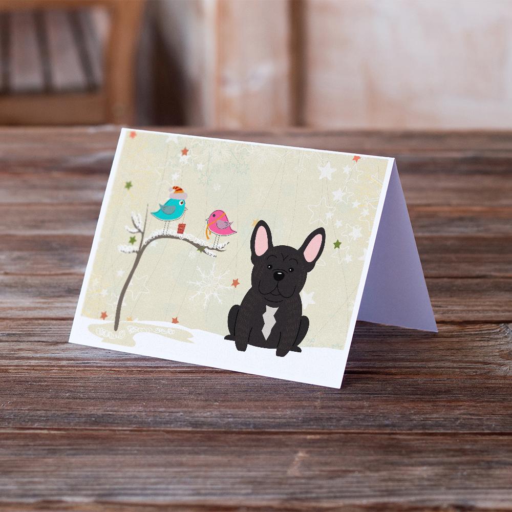 Christmas Presents between Friends French Bulldog - Brindle Greeting Cards Pack of 8 Blank Cards with Envelopes Whimsical A7 Size 5x7
