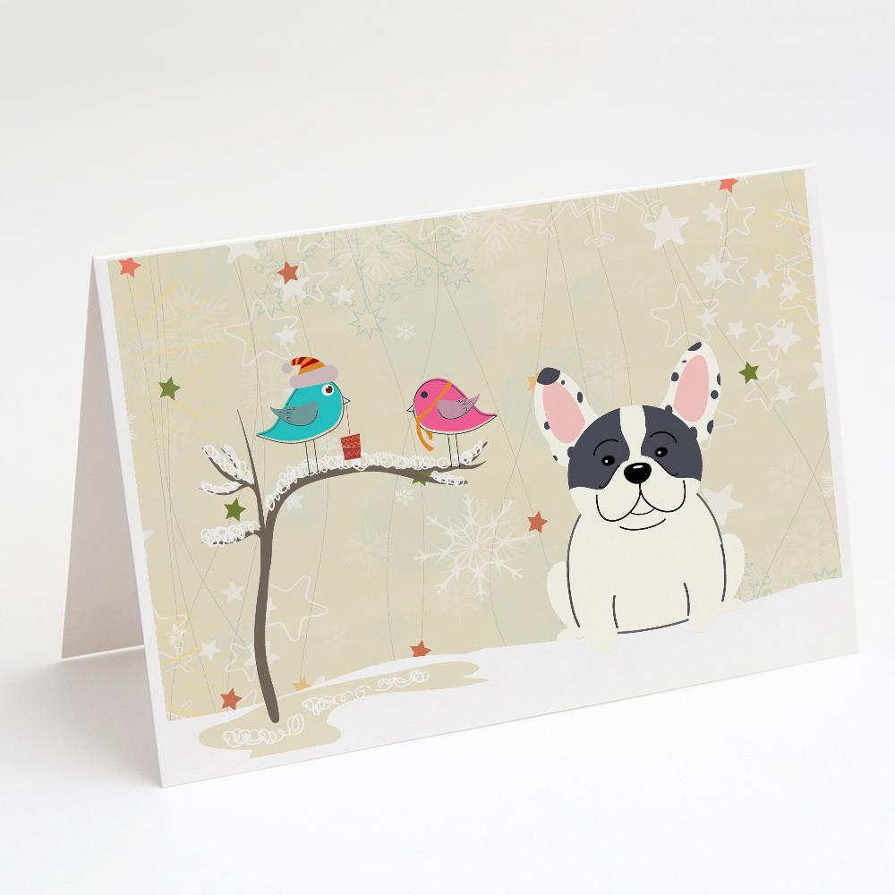 Christmas Presents between Friends French Bulldog - Piebald Greeting Cards Pack of 8 Blank Cards with Envelopes Whimsical A7 Size 5x7