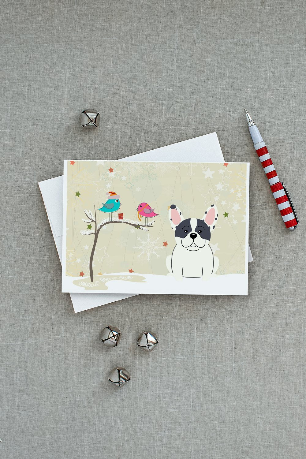 Christmas Presents between Friends French Bulldog - Piebald Greeting Cards Pack of 8 Blank Cards with Envelopes Whimsical A7 Size 5x7