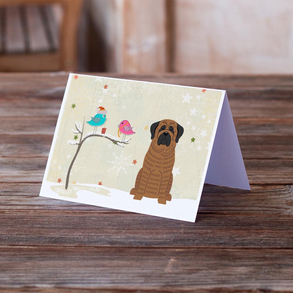 Christmas Presents between Friends Mastiff - Brindle Greeting Cards Pack of 8 Blank Cards with Envelopes Whimsical A7 Size 5x7