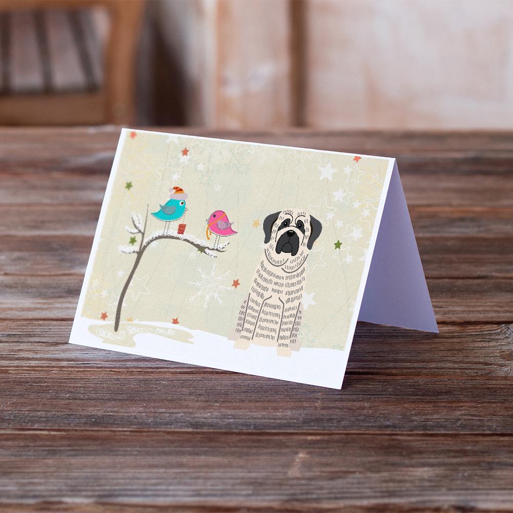 Christmas Presents between Friends Mastiff - Brindle and White Greeting Cards Pack of 8 Blank Cards with Envelopes Whimsical A7 Size 5x7