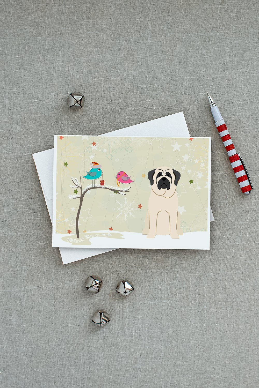 Christmas Presents between Friends Mastiff - White Greeting Cards Pack of 8 Blank Cards with Envelopes Whimsical A7 Size 5x7