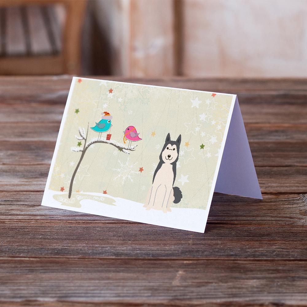 Christmas Presents between Friends West Siberian Laika Spitz Greeting Cards Pack of 8 Blank Cards with Envelopes Whimsical A7 Size 5x7