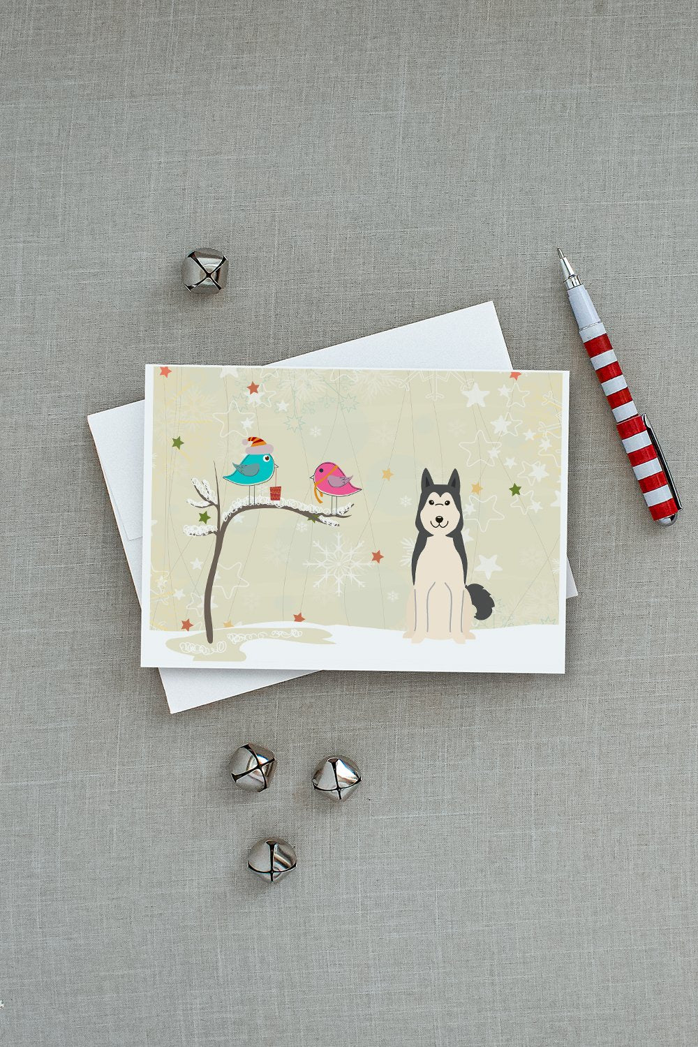 Christmas Presents between Friends West Siberian Laika Spitz Greeting Cards Pack of 8 Blank Cards with Envelopes Whimsical A7 Size 5x7