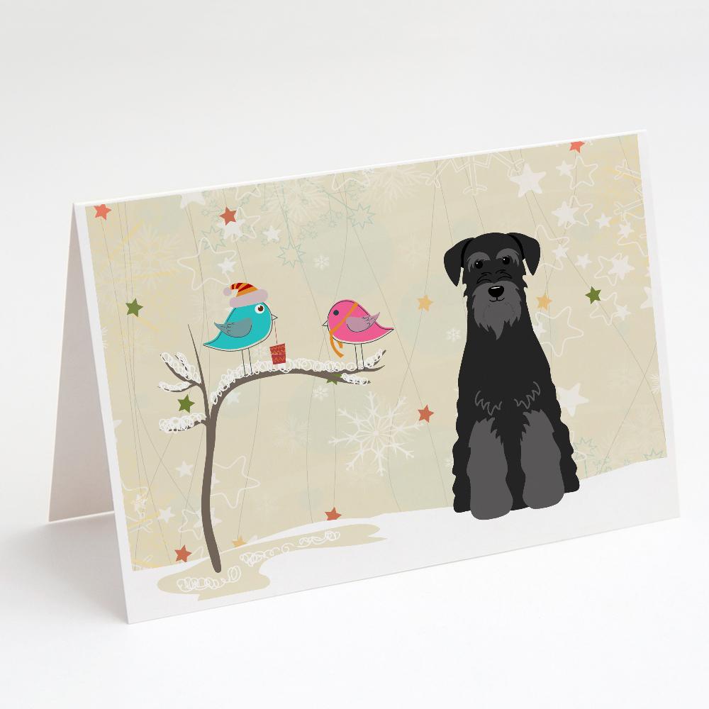 Christmas Presents between Friends Schnauzer - Black Greeting Cards Pack of 8 Blank Cards with Envelopes Whimsical A7 Size 5x7