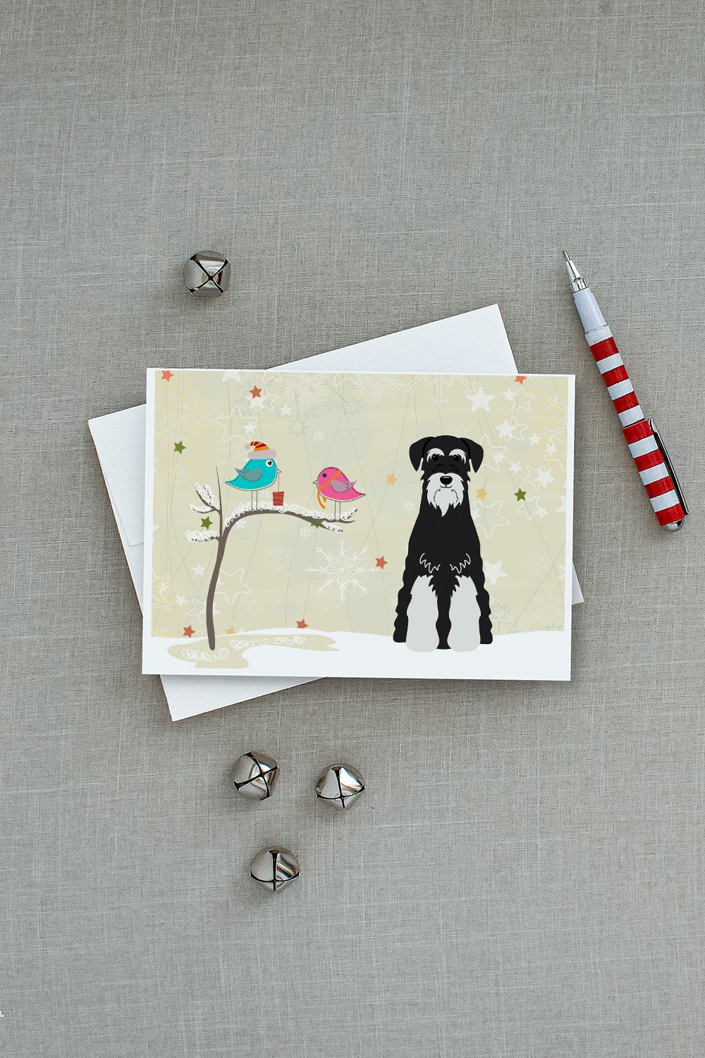 Christmas Presents between Friends Schnauzer - Salt and Pepper Greeting Cards Pack of 8 Blank Cards with Envelopes Whimsical A7 Size 5x7