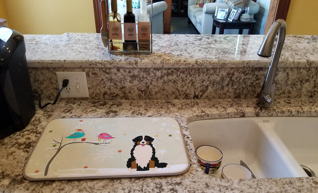 Christmas Presents between Friends Bernese Mountain Dog Dish Drying Mat Absorbent Dish Drying Mat Pad for Kitchen Counter Dish Drainer Mat for Countertop, 14 x 21", Multicolor