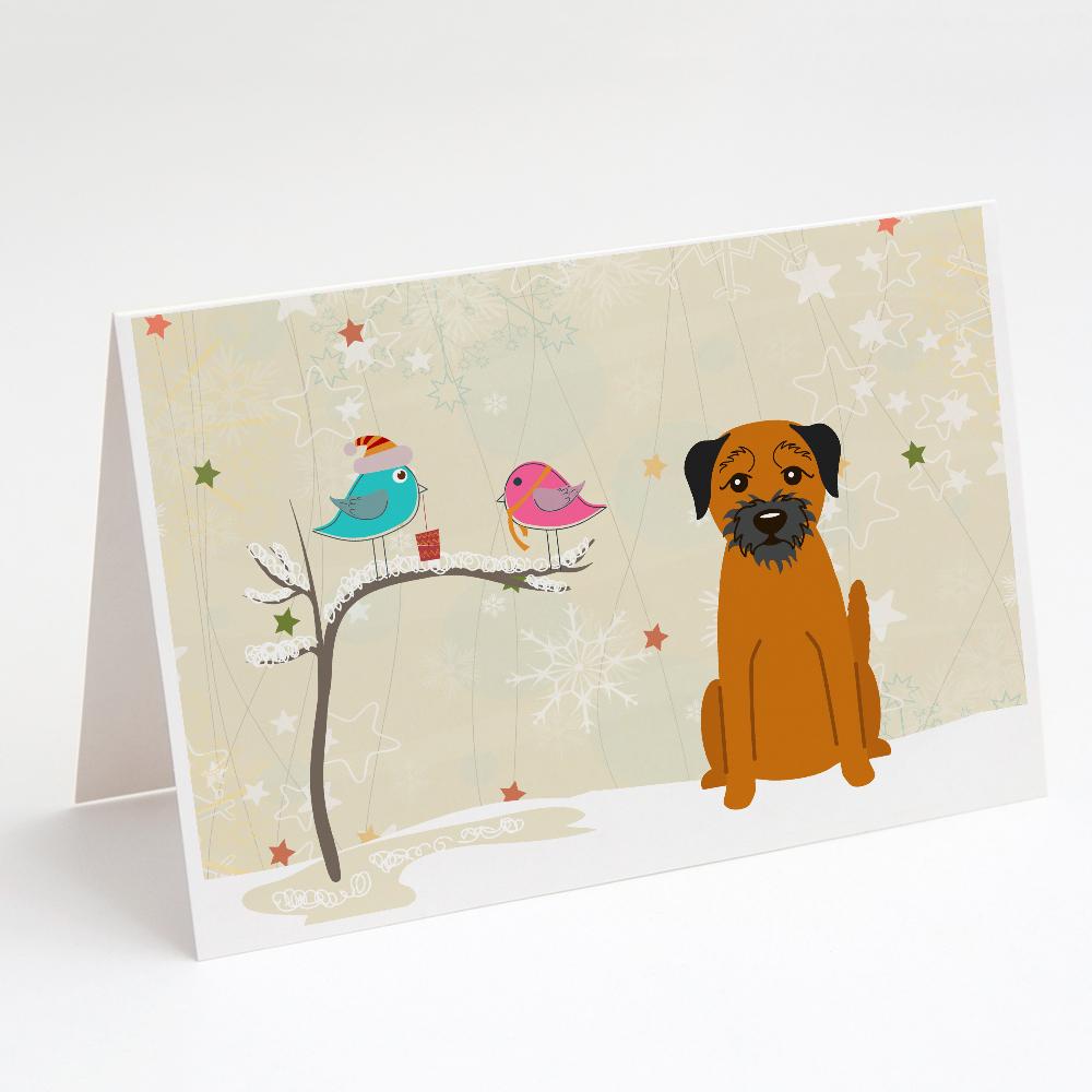 Christmas Presents between Friends Border Terrier Greeting Cards Pack of 8 Blank Cards with Envelopes Whimsical A7 Size 5x7