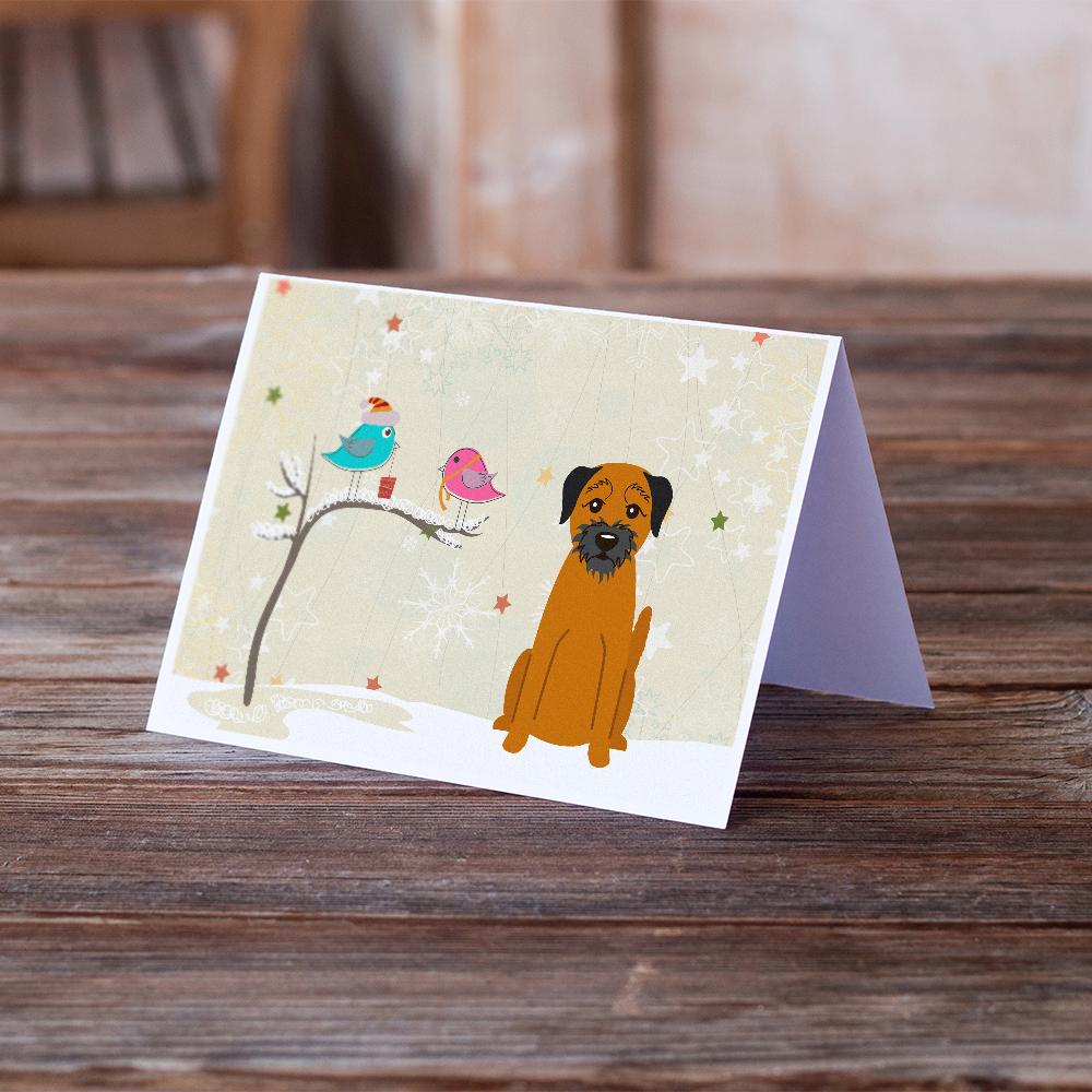 Christmas Presents between Friends Border Terrier Greeting Cards Pack of 8 Blank Cards with Envelopes Whimsical A7 Size 5x7