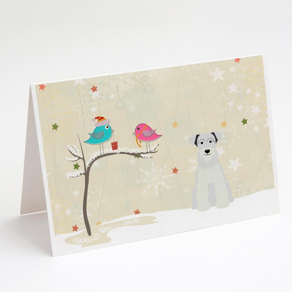 Christmas Presents between Friends Schnauzer - White Greeting Cards Pack of 8 Blank Cards with Envelopes Whimsical A7 Size 5x7