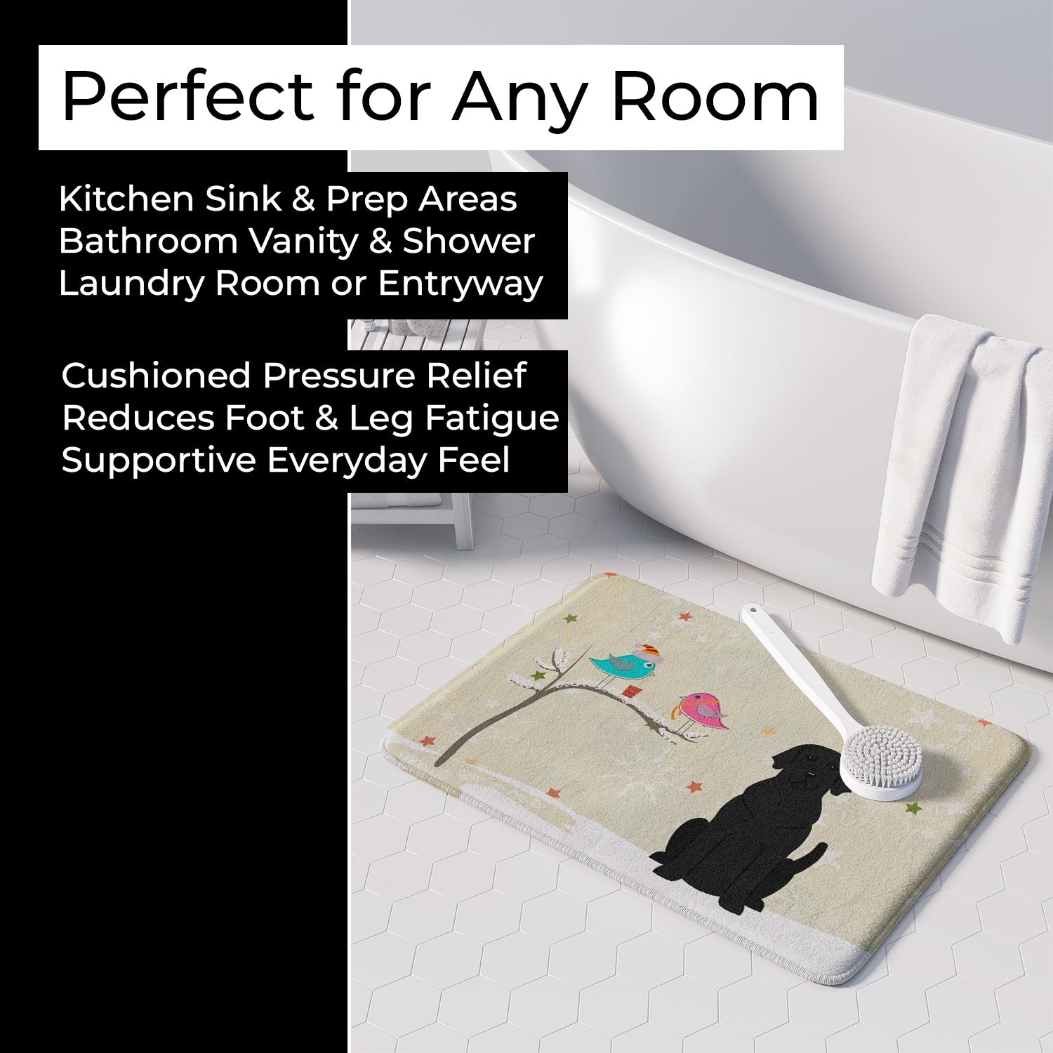 Christmas Presents between Friends Labrador Retriever - Black Memory Foam Kitchen Mat Machine Washable Anti-Fatigue Cushion Comfort Bath or Kitchen Rug