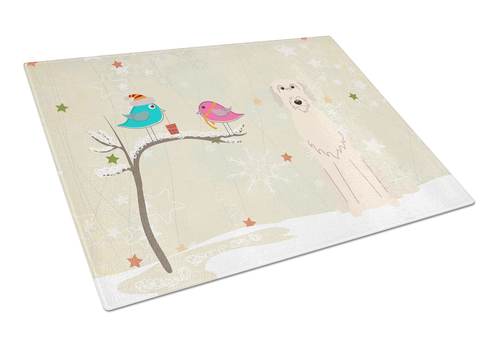 Christmas Presents between Friends Irish Wolfhound Cutting Board Tempered Glass Kitchen Cutting Surface, Heat Resistant Chopping, Non-Slip Feet, Food Prep & Serving