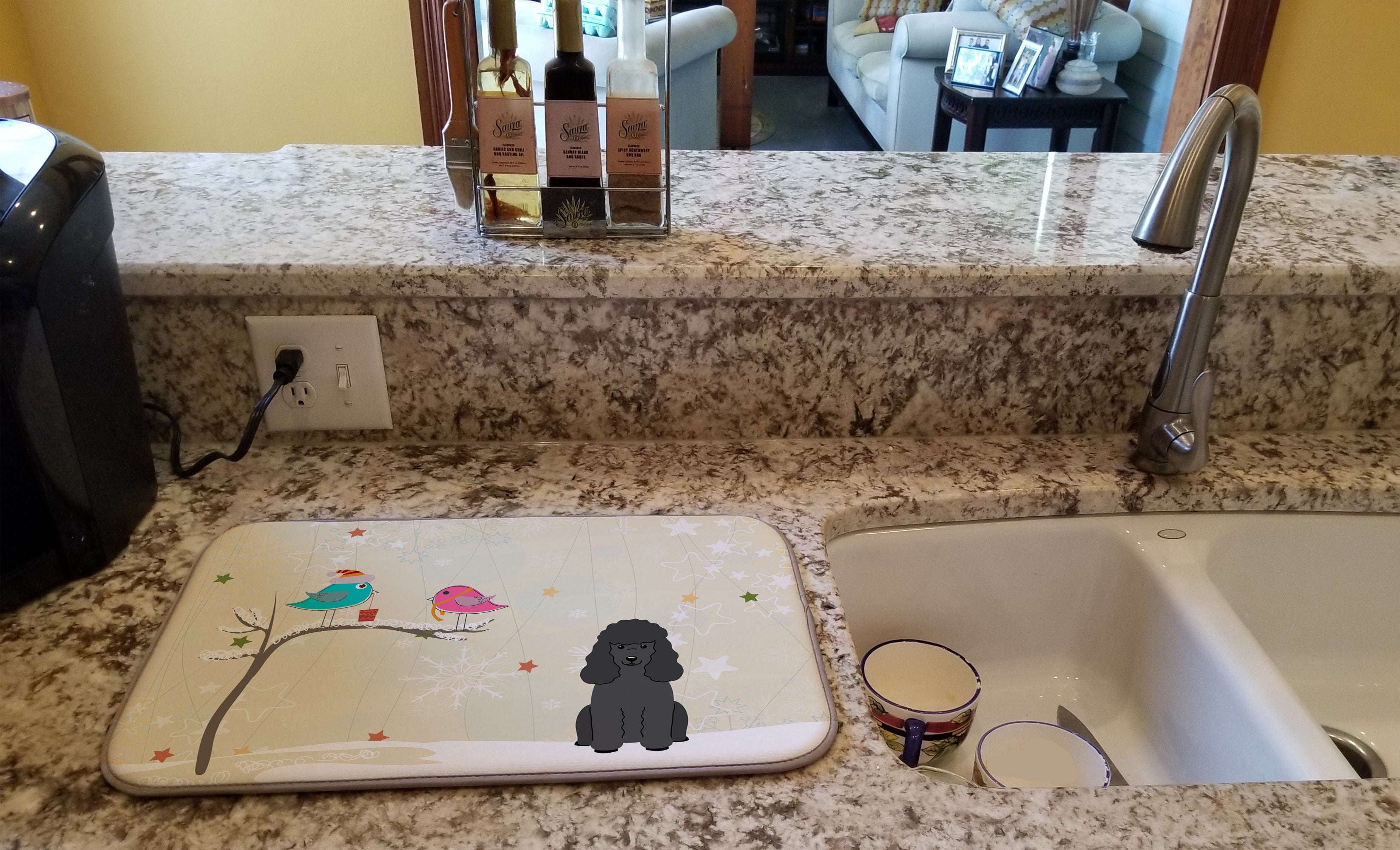 Christmas Presents between Friends Poodle - Black Dish Drying Mat Absorbent Dish Drying Mat Pad for Kitchen Counter Dish Drainer Mat for Countertop, 14 x 21", Multicolor