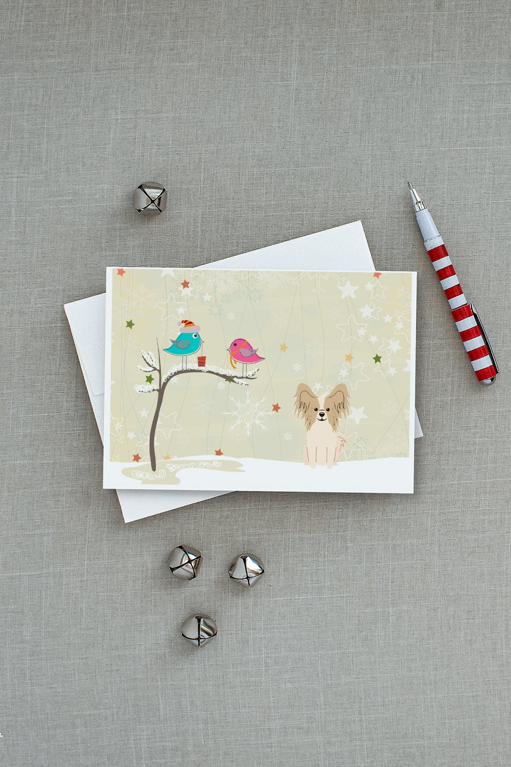 Christmas Presents between Friends Papillon - Sable and White Greeting Cards Pack of 8 Blank Cards with Envelopes Whimsical A7 Size 5x7
