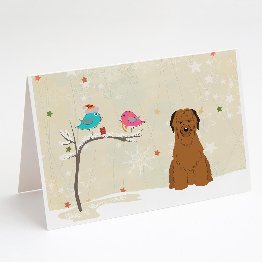 Christmas Presents between Friends Briard - Brown Greeting Cards Pack of 8 Blank Cards with Envelopes Whimsical A7 Size 5x7