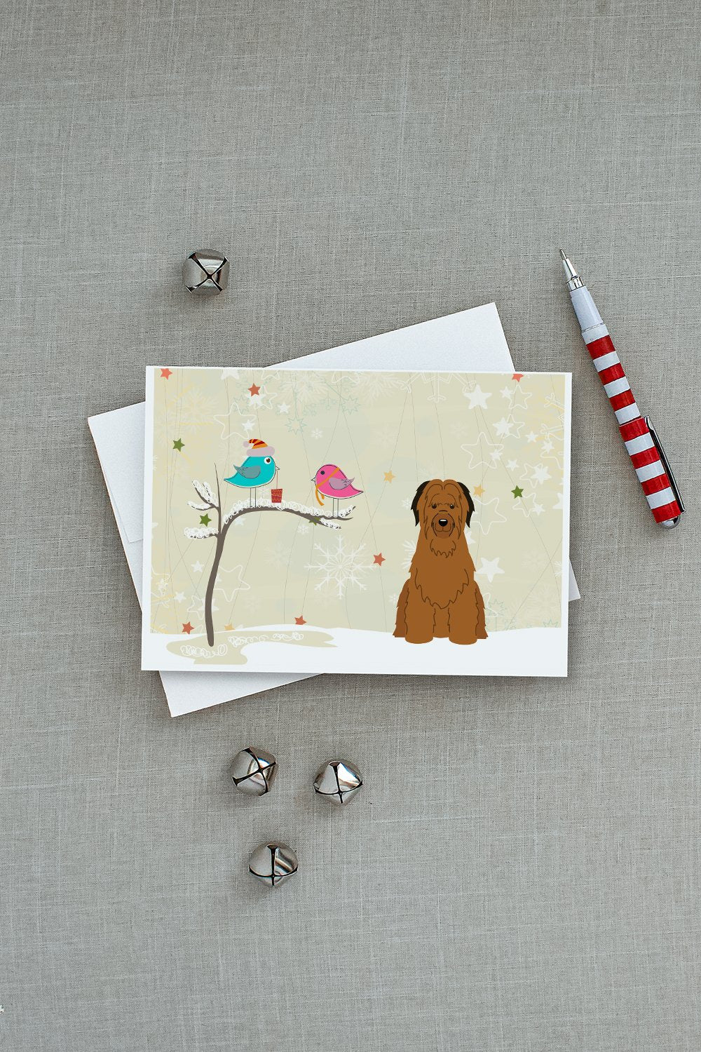 Christmas Presents between Friends Briard - Brown Greeting Cards Pack of 8 Blank Cards with Envelopes Whimsical A7 Size 5x7