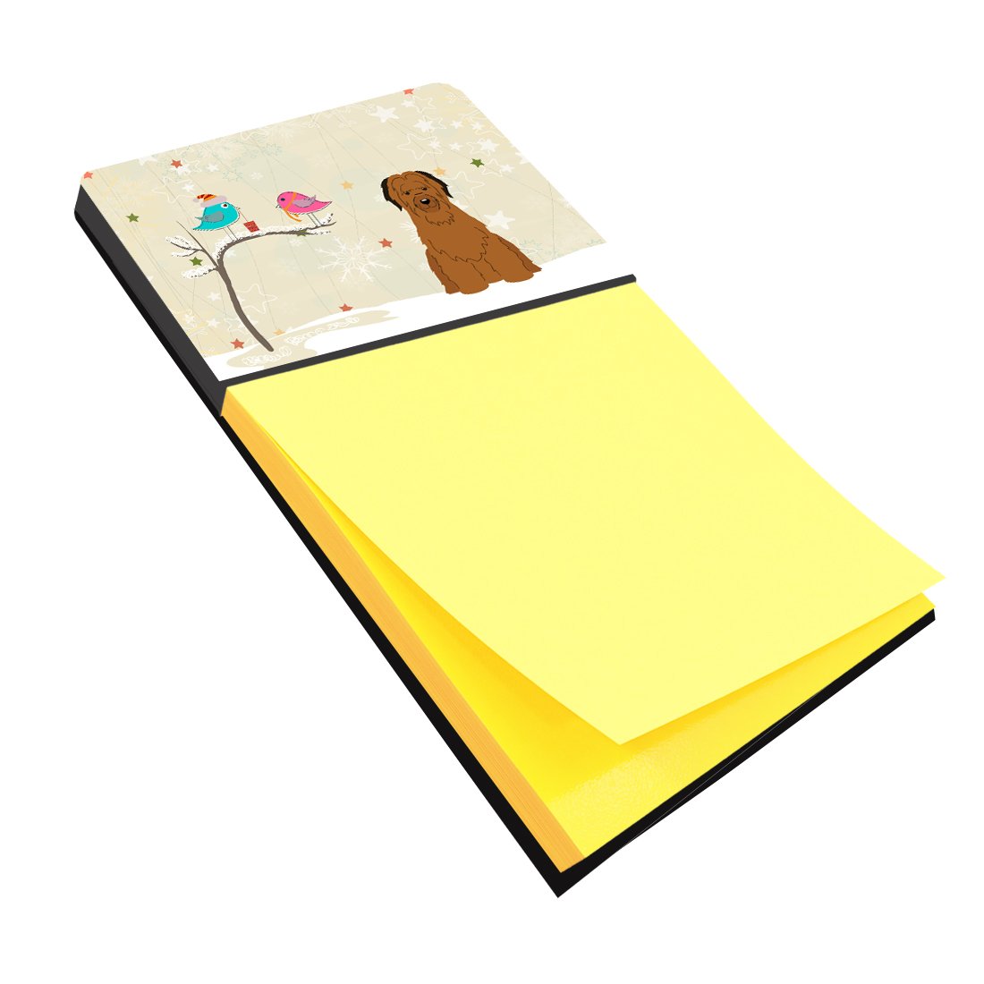 Christmas Presents between Friends Briard - Brown Watercolor Sticky Note Holder Refillable Dispenser Desk Accessory 3x3 Pad Gift