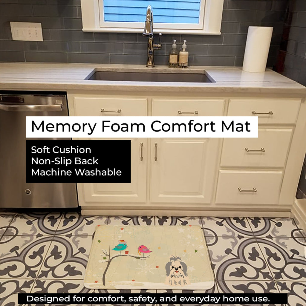 Christmas Presents between Friends Shih Tzu - Silver and White Memory Foam Kitchen Mat Machine Washable Anti-Fatigue Cushion Comfort Bath or Kitchen Rug