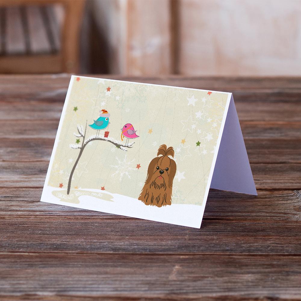 Christmas Presents between Friends Shih Tzu - Chocolate Greeting Cards Pack of 8 Blank Cards with Envelopes Whimsical A7 Size 5x7