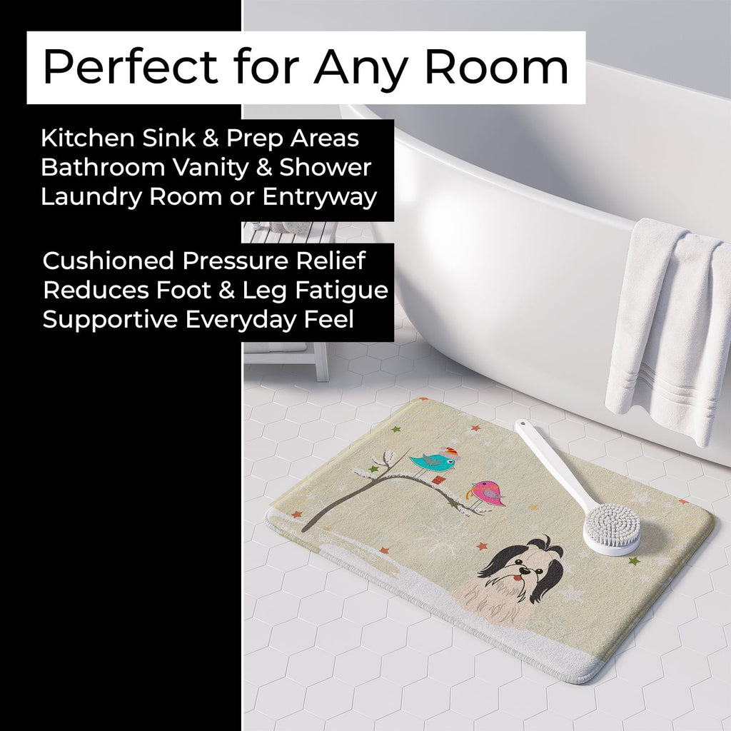 Christmas Presents between Friends Shih Tzu - Black and White Memory Foam Kitchen Mat Machine Washable Anti-Fatigue Cushion Comfort Bath or Kitchen Rug