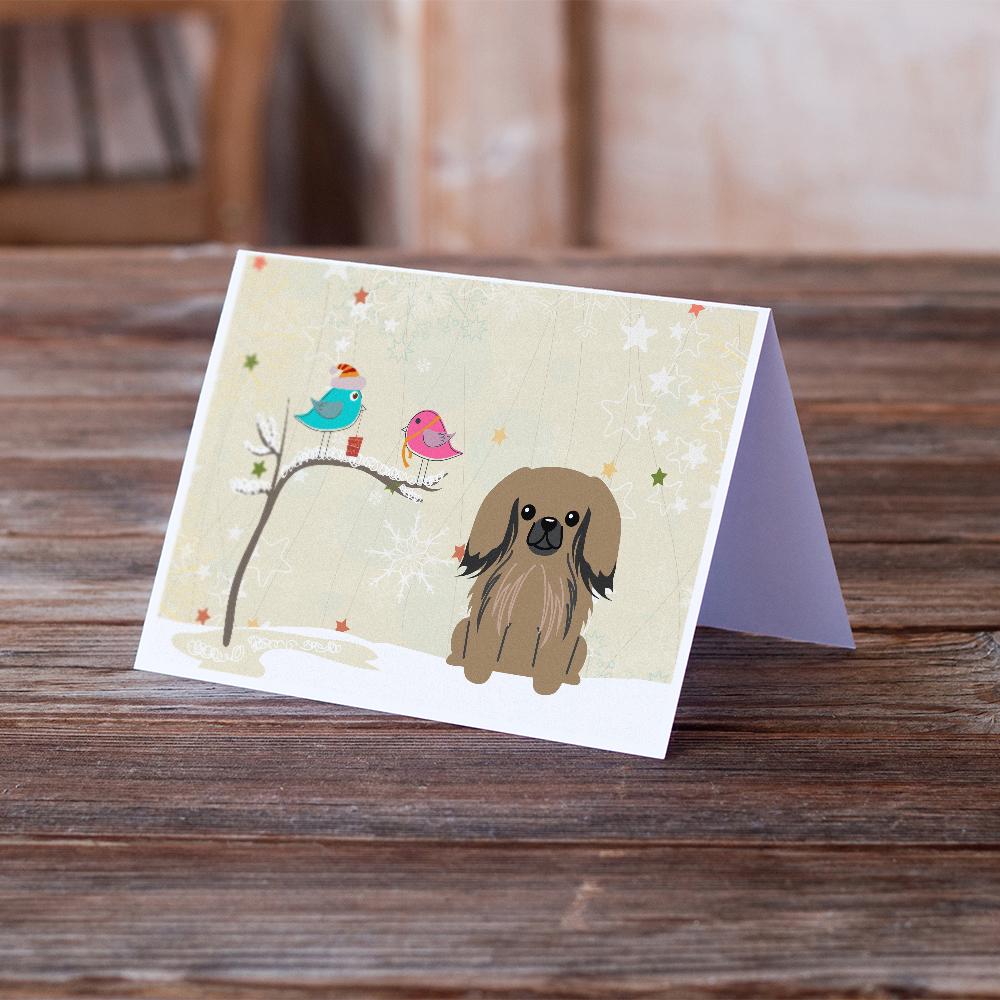 Christmas Presents between Friends Pekingese - Tan Greeting Cards Pack of 8 Blank Cards with Envelopes Whimsical A7 Size 5x7