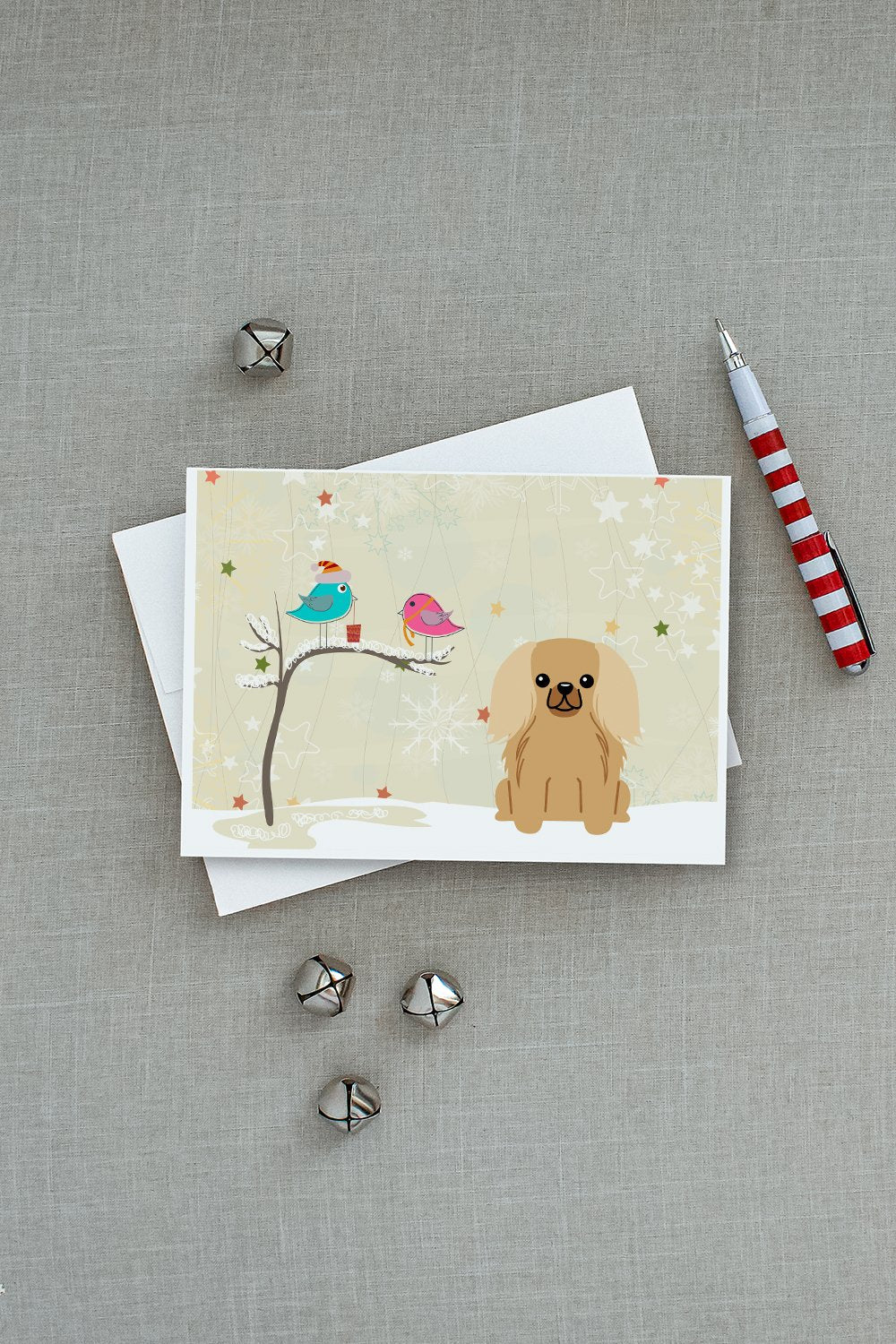 Christmas Presents between Friends Pekingese - Fawn Greeting Cards Pack of 8 Blank Cards with Envelopes Whimsical A7 Size 5x7