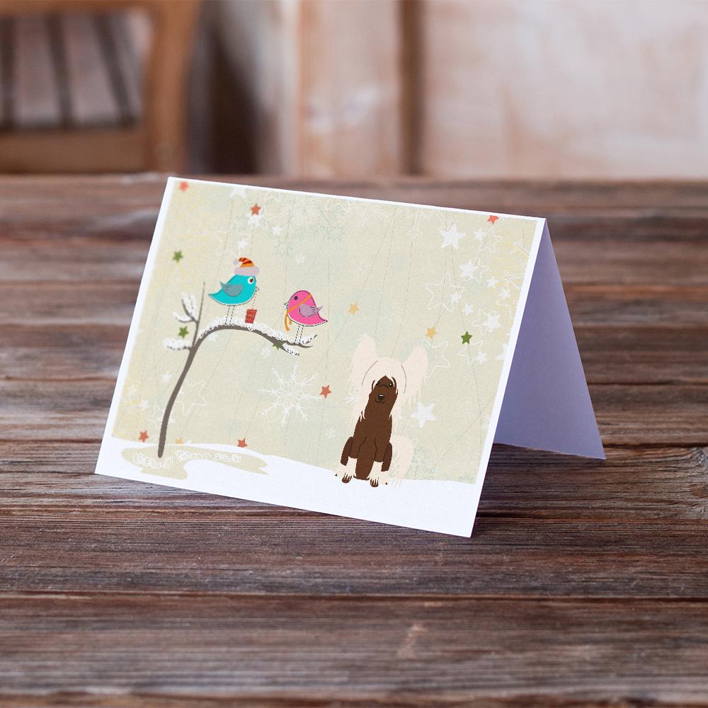 Christmas Presents between Friends Chinese Crested - Cream Greeting Cards Pack of 8 Blank Cards with Envelopes Whimsical A7 Size 5x7