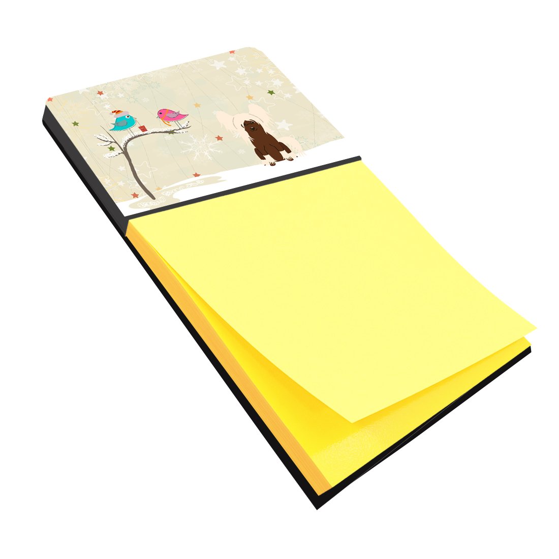 Christmas Presents between Friends Chinese Crested - Cream Watercolor Sticky Note Holder Refillable Dispenser Desk Accessory 3x3 Pad Gift