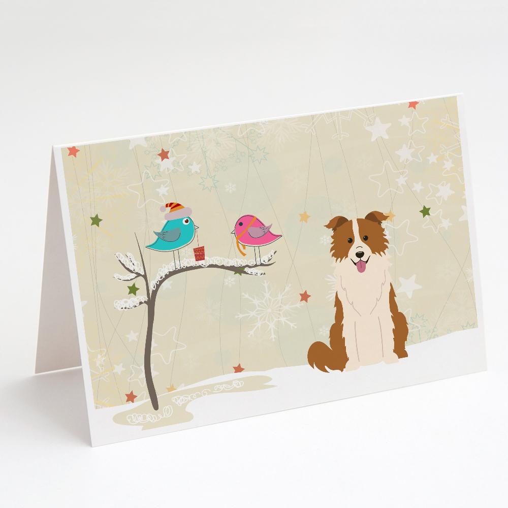 Christmas Presents between Friends Border Collie - Red and White Greeting Cards Pack of 8 Blank Cards with Envelopes Whimsical A7 Size 5x7