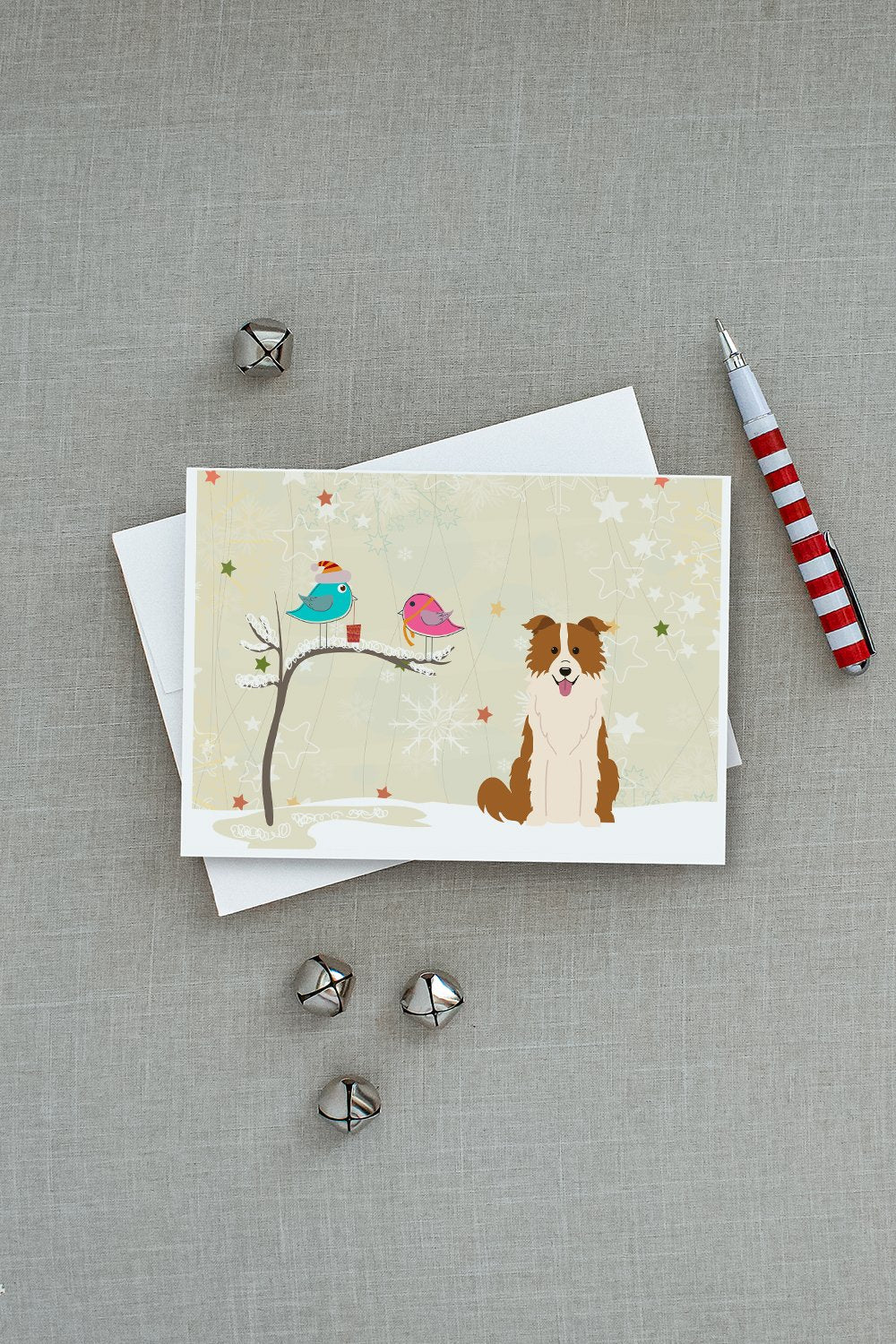 Christmas Presents between Friends Border Collie - Red and White Greeting Cards Pack of 8 Blank Cards with Envelopes Whimsical A7 Size 5x7