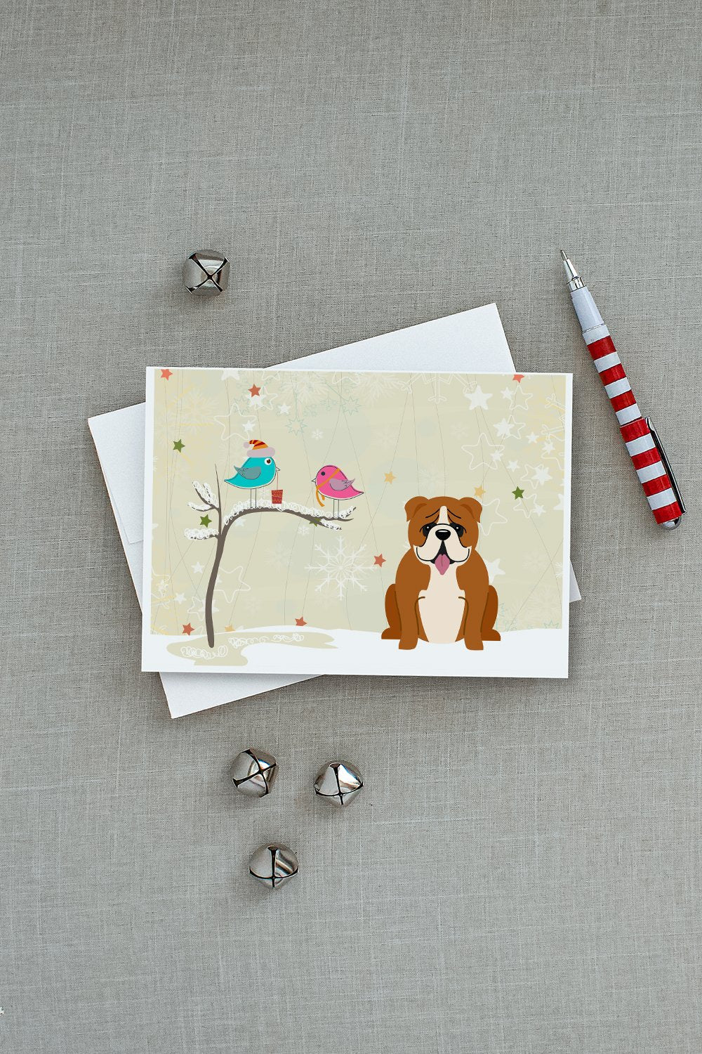 Christmas Presents between Friends English Bulldog - Red and White Greeting Cards Pack of 8 Blank Cards with Envelopes Whimsical A7 Size 5x7