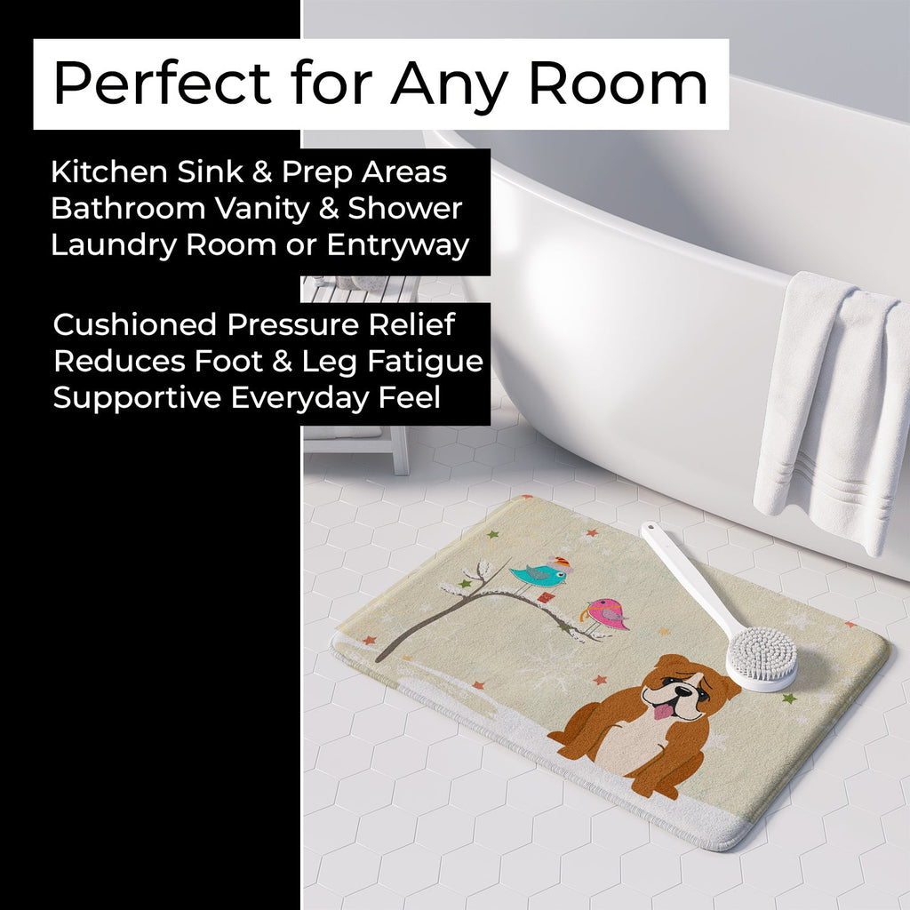 Christmas Presents between Friends English Bulldog - Red and White Memory Foam Kitchen Mat Machine Washable Anti-Fatigue Cushion Comfort Bath or Kitchen Rug
