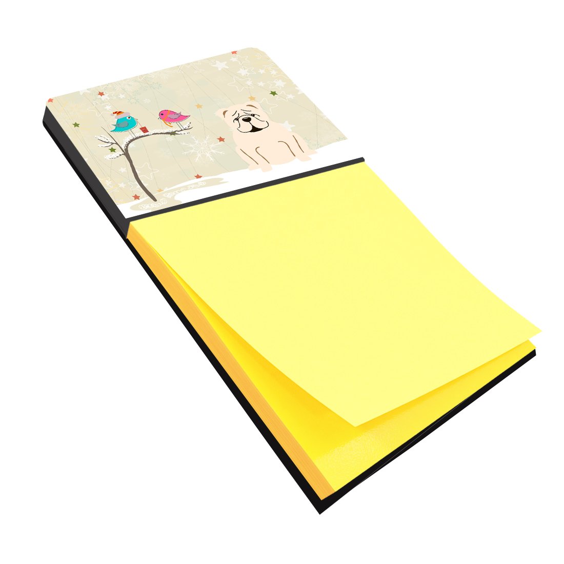 Christmas Presents between Friends English Bulldog - White Watercolor Sticky Note Holder Refillable Dispenser Desk Accessory 3x3 Pad Gift