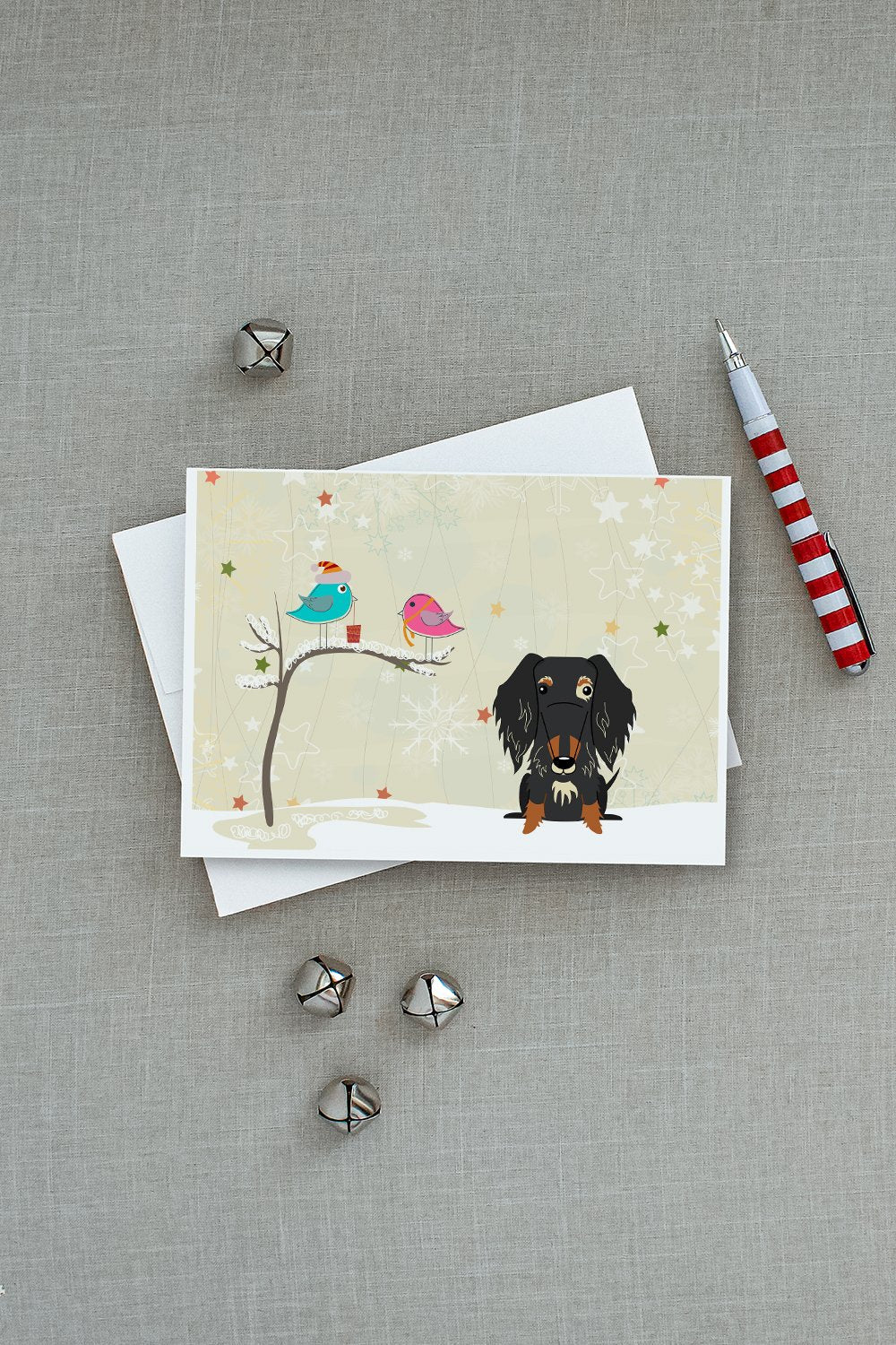 Christmas Presents between Friends Dachshund - Wire - Dapple Greeting Cards Pack of 8 Blank Cards with Envelopes Whimsical A7 Size 5x7