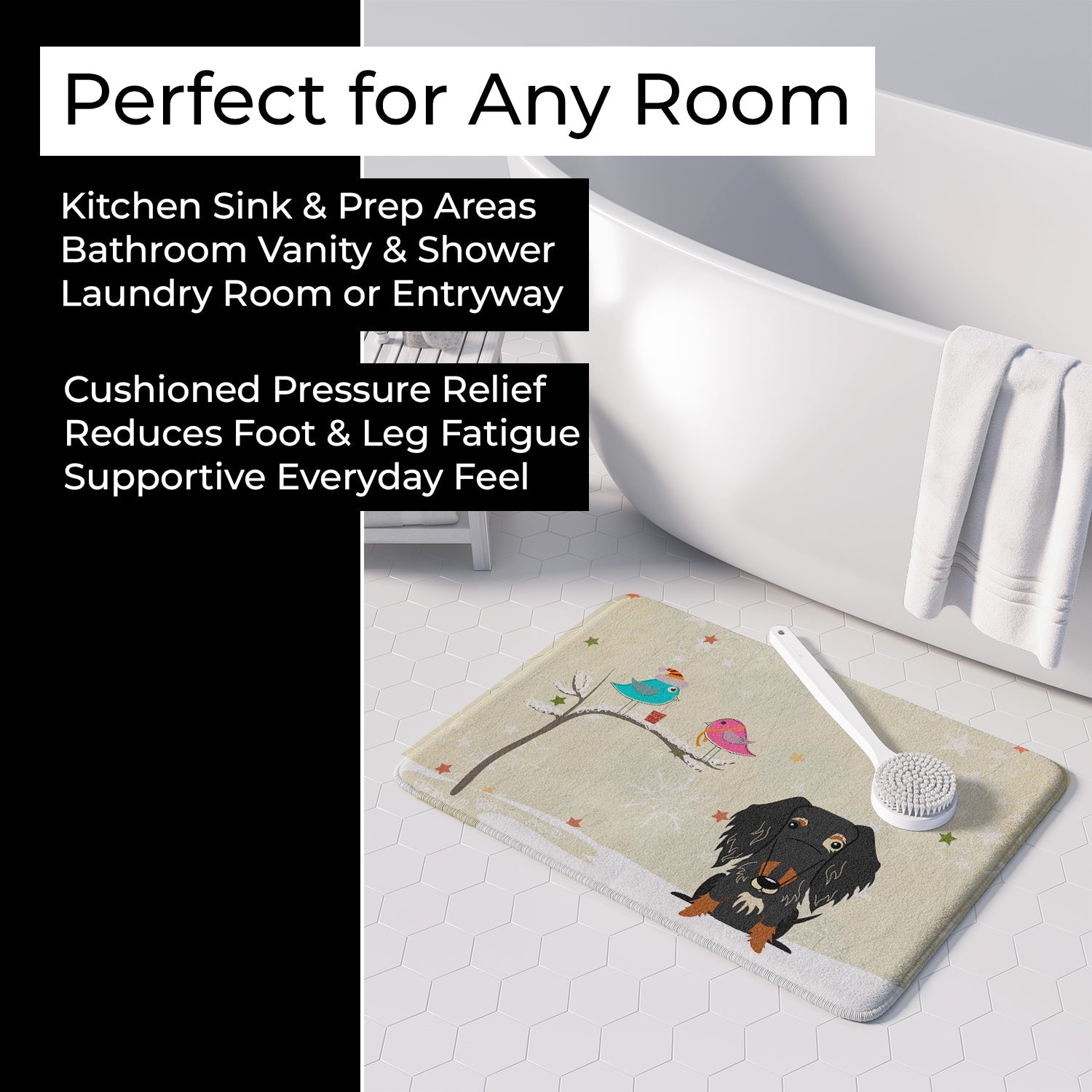 Christmas Presents between Friends Dachshund - Wire - Dapple Memory Foam Kitchen Mat Machine Washable Anti-Fatigue Cushion Comfort Bath or Kitchen Rug