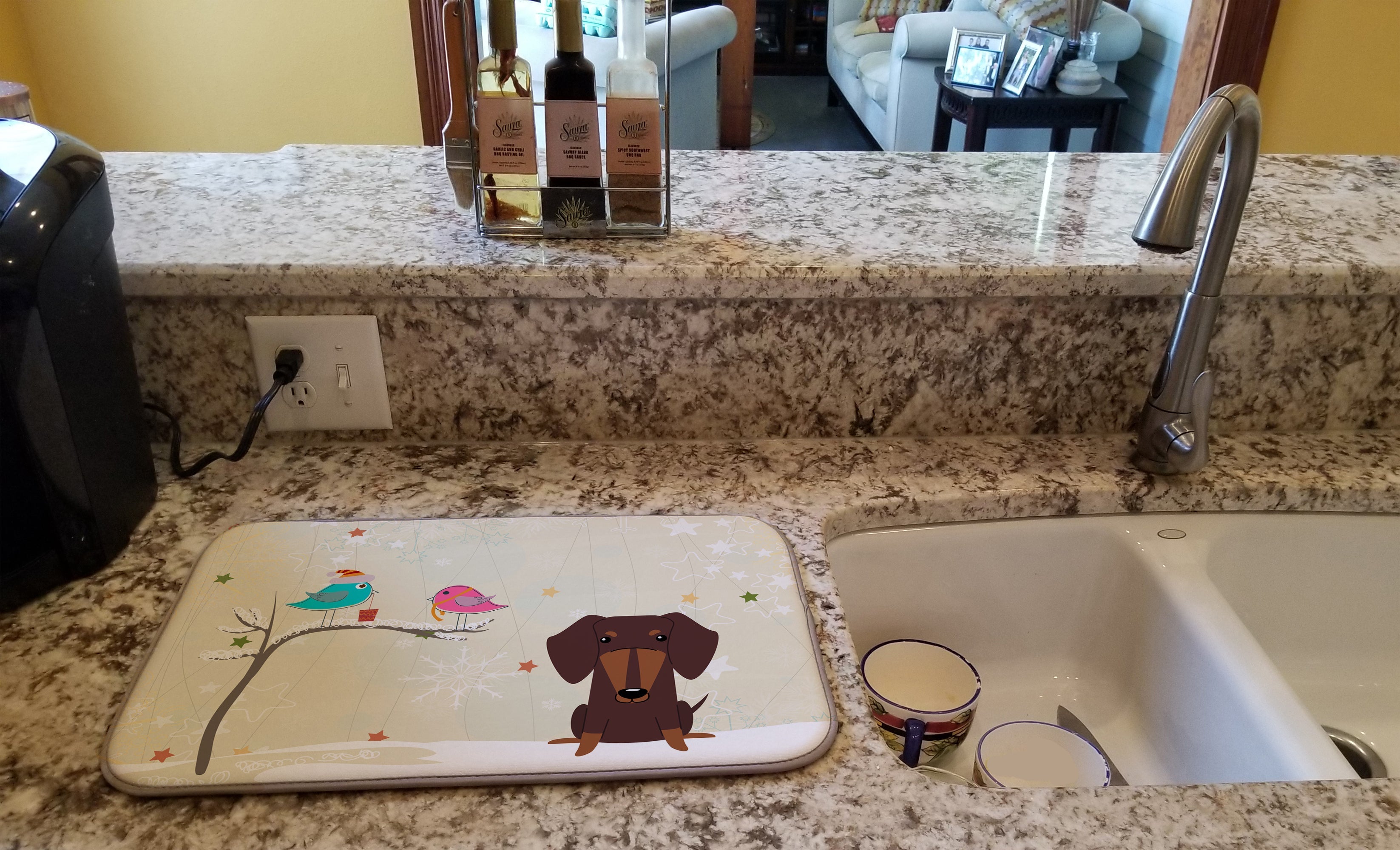 Christmas Presents between Friends Dachshund - Chocolate Dish Drying Mat Absorbent Dish Drying Mat Pad for Kitchen Counter Dish Drainer Mat for Countertop, 14 x 21", Multicolor
