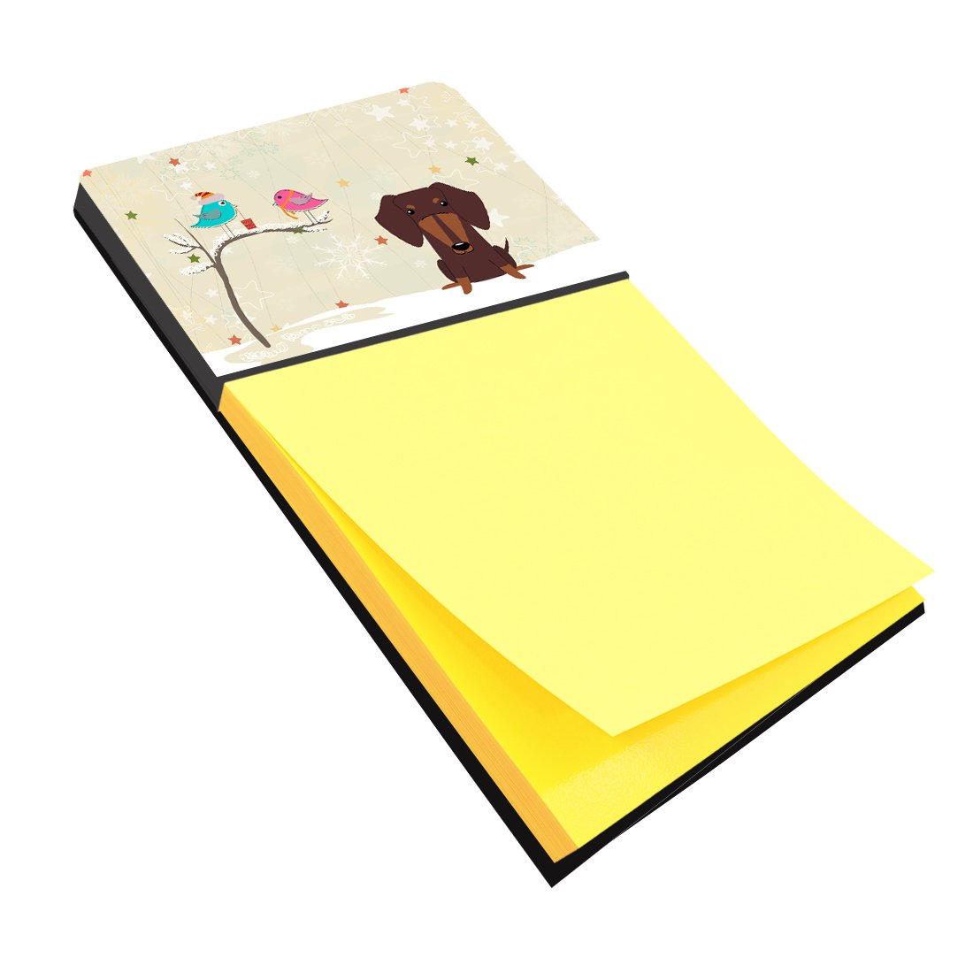 Christmas Presents between Friends Dachshund - Chocolate Watercolor Sticky Note Holder Refillable Dispenser Desk Accessory 3x3 Pad Gift